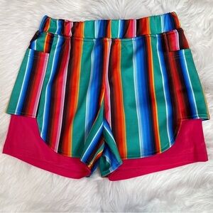 L&B Lucky & Blessed Colorful Striped‎ Activewear Athleisure Shorts Size Medium